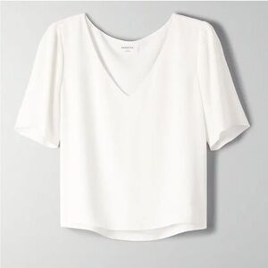 Aritzia Babaton Silky White Tee with Slight Puffed Sleeve